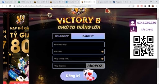 Nhập thông tin đăng ký tài khoản chơi game bài V8 club
